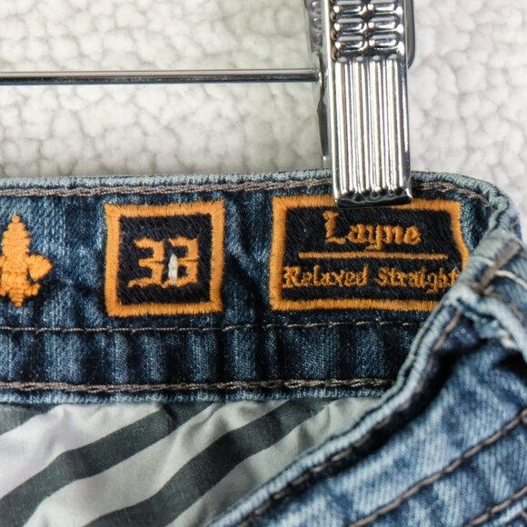 Rock Revival Jeans Mens 33X32 Blue Layne Relaxed Straight Stone Wash Distressed - Picture 11 of 14